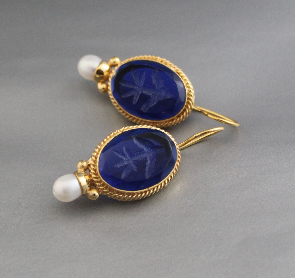 Intaglio Drop Earrings, Vintage Statement Style, 14K Gold Vermeil, photo 6