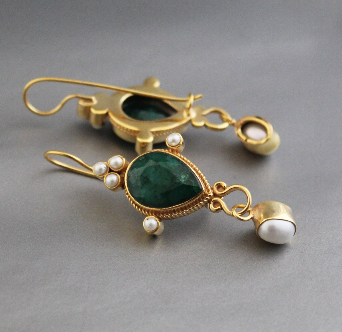 Emerald Earrings, Edwardian Style, Gold, photo 5