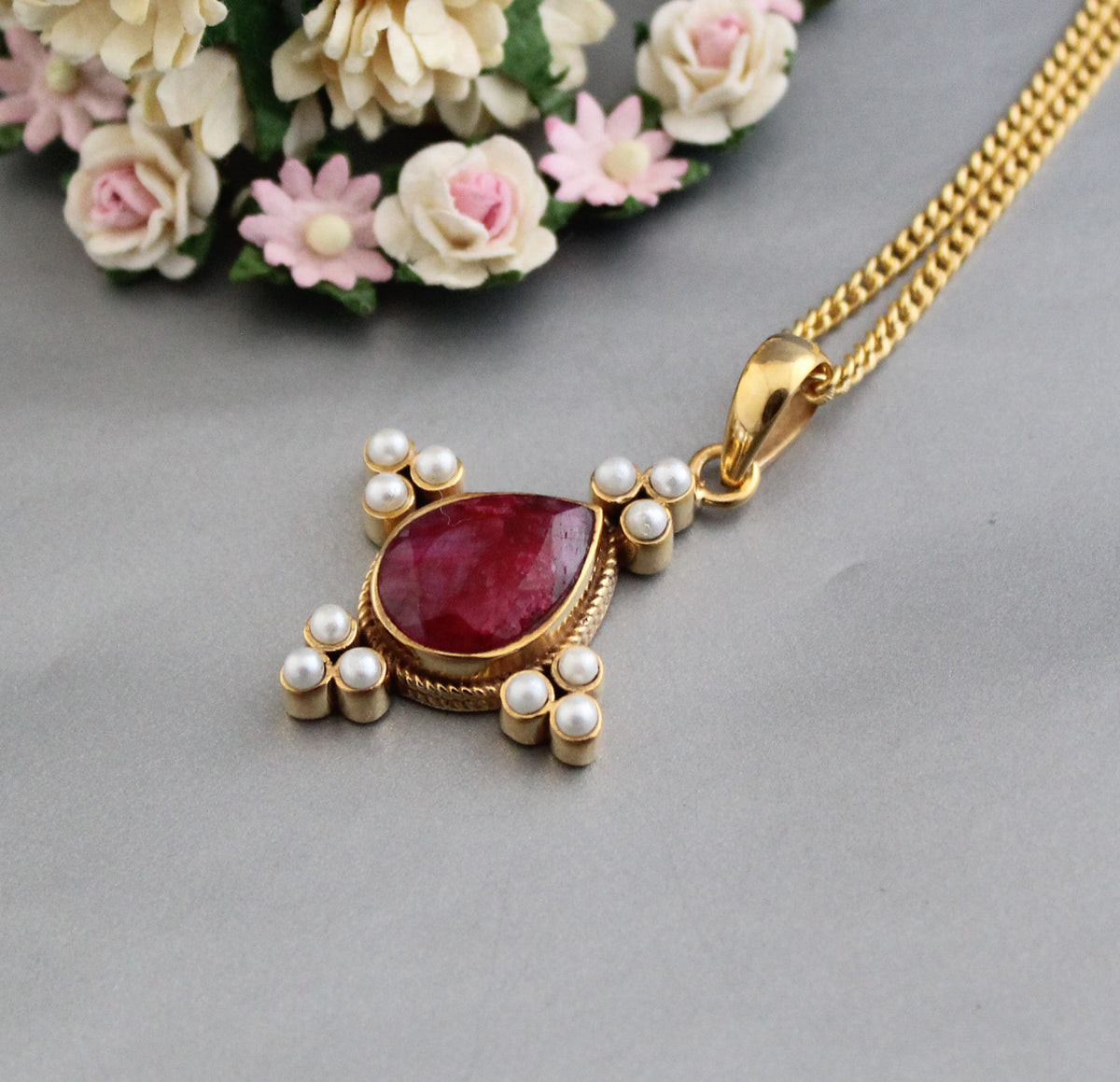 Red Intaglio Necklace, Victorian Cameo Pendant