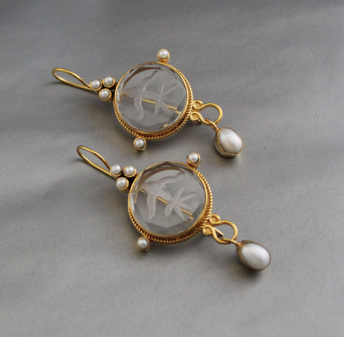 Clear Crystal Intaglio Earrings, Handcrafted Vintage Style, photo 7