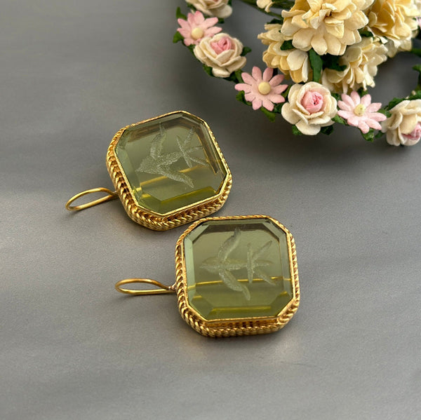 Green Intaglio Earrings, Everyday Gold