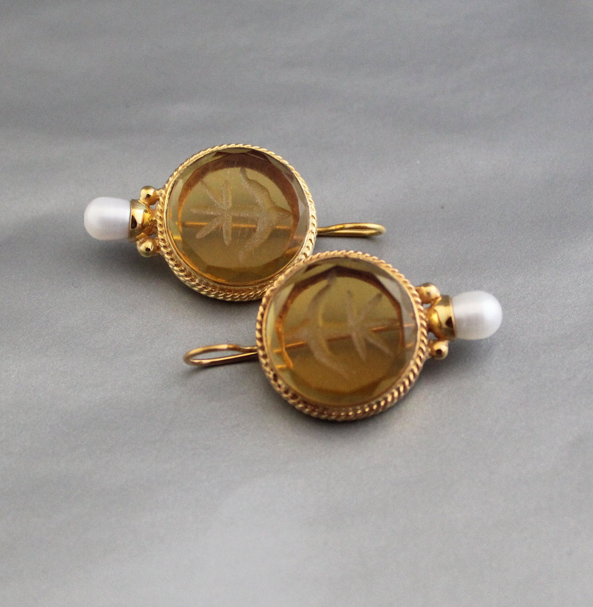 Citrine Intaglio Earrings, Victorian Gothic Drops, photo 11