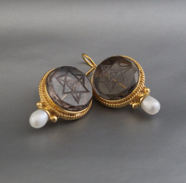 Merkaba Sacred Geometry Earrings, Gothic Gold