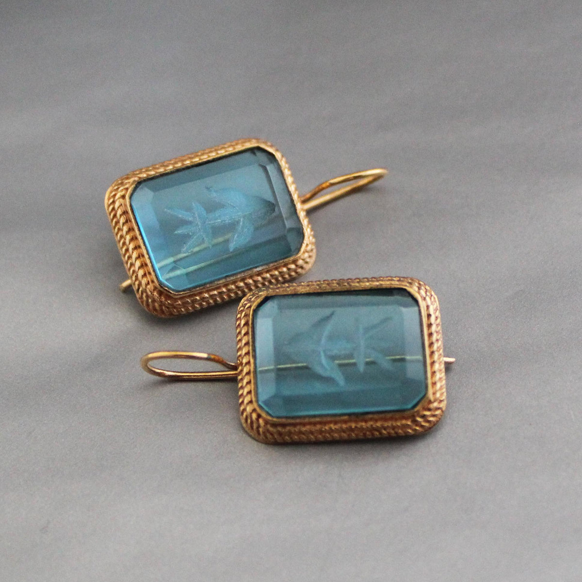 Blue Intaglio Earrings, Victorian Bridal Style, Gold, photo 2