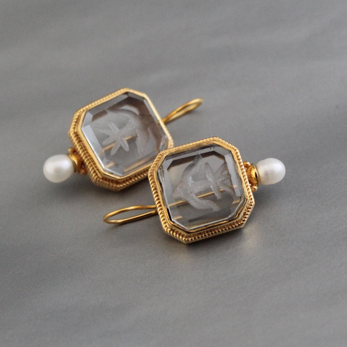 Intaglio Crystal Earrings, Victorian Style, Gold Filled, photo 6