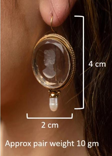 Purple Glass Intaglio Earrings, Art Deco Bridal Pearls, photo 3