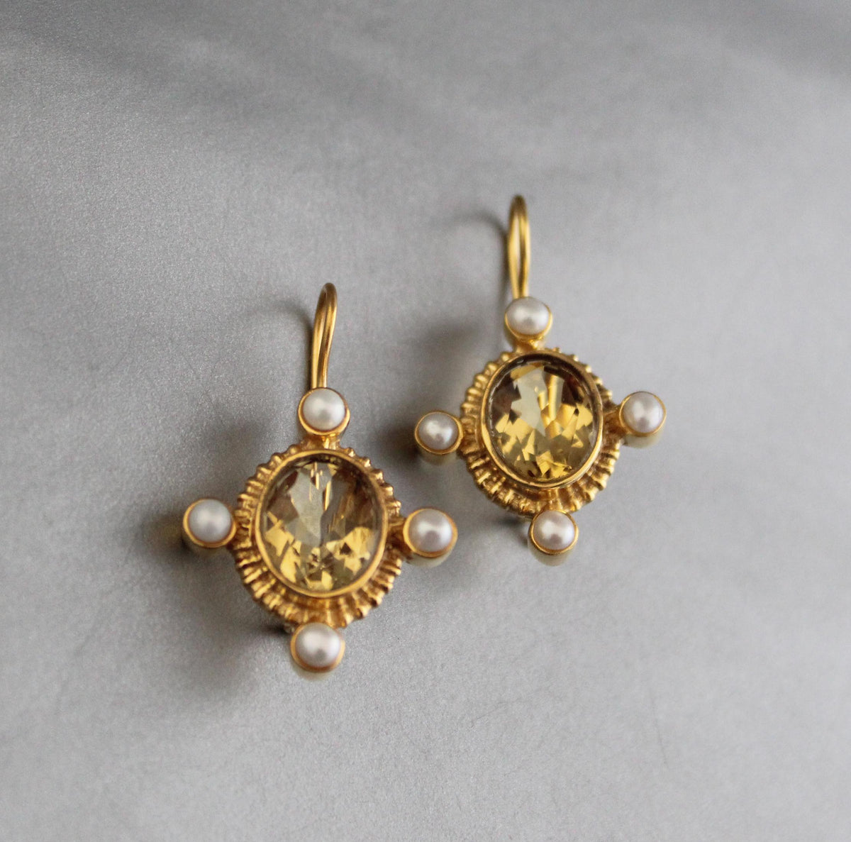 Citrine Earrings, Victorian Style, Gold, photo 7