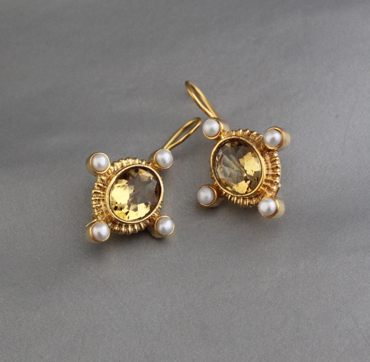 Citrine Earrings, Victorian Style, Gold, photo 6