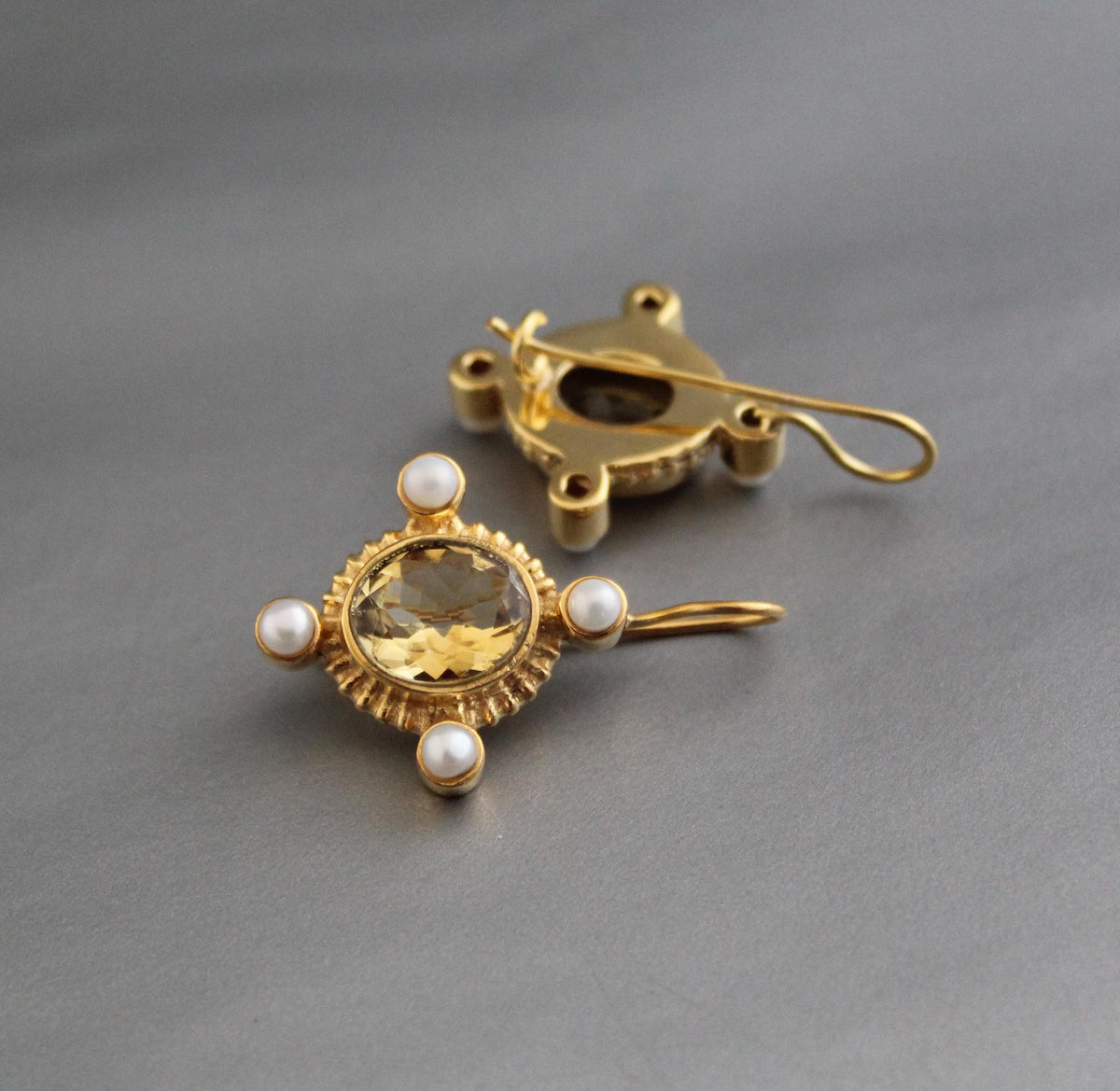 Citrine Earrings, Victorian Style, Gold, photo 8