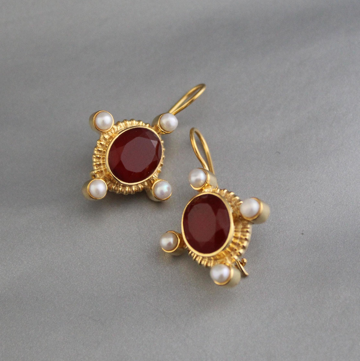 Carnelian Intaglio Earrings, Victorian Statement, Gold Vermeil, photo 5