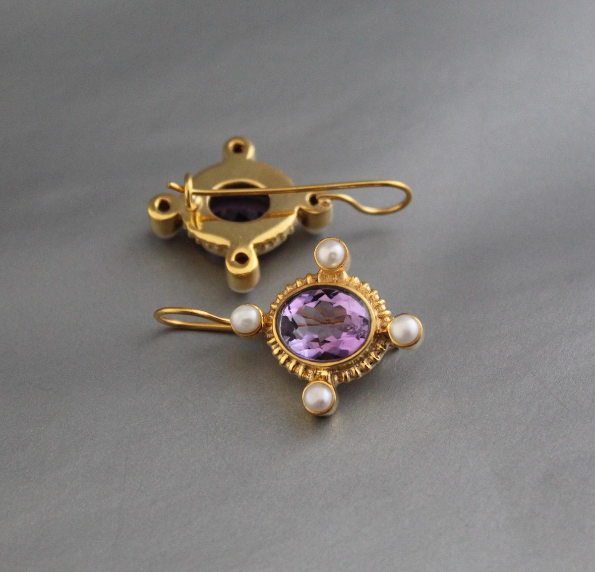 Amethyst Intaglio Earrings, Victorian Style with Pearls, photo 8