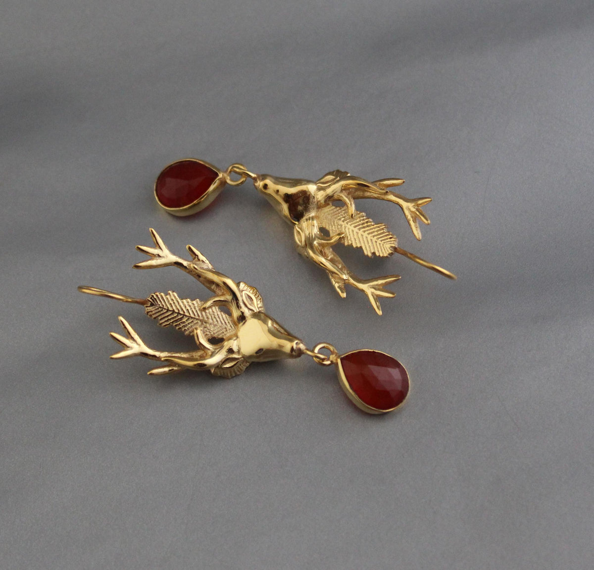 Carnelian Stag Head Intaglio Earrings, Victorian Gold, photo 6