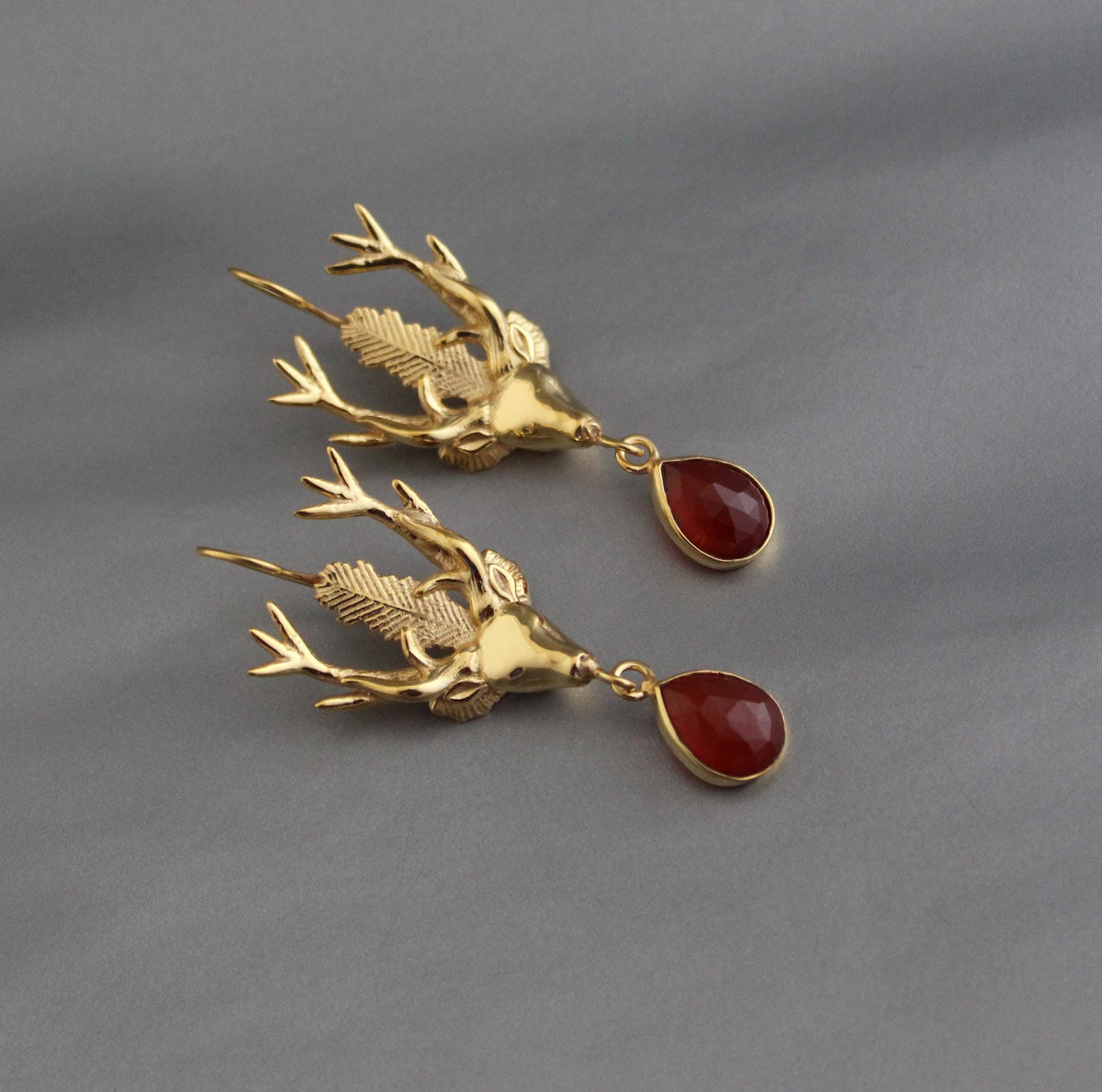 Carnelian Stag Head Intaglio Earrings, Victorian Gold, photo 5