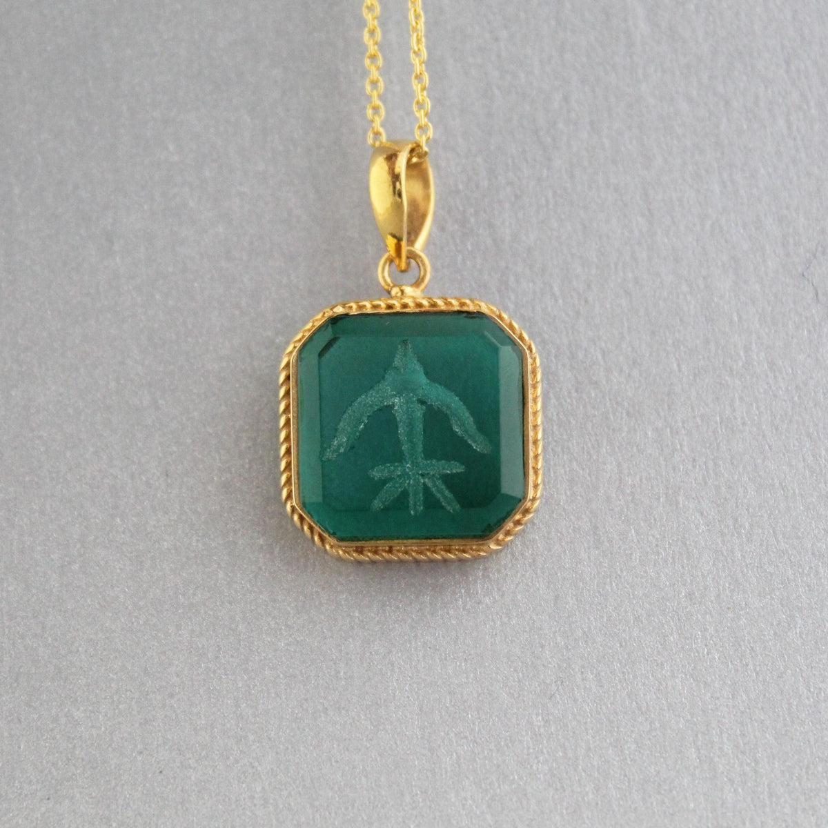 Green Intaglio Necklace, Roman Style Cameo Pendant, photo 10