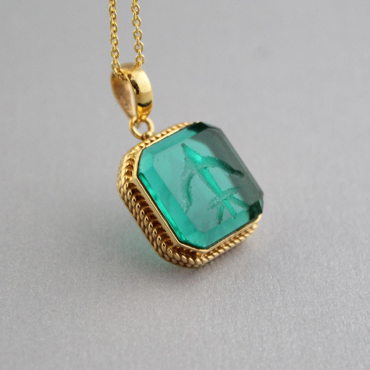 Green Intaglio Necklace, Roman Style Cameo Pendant, photo 7