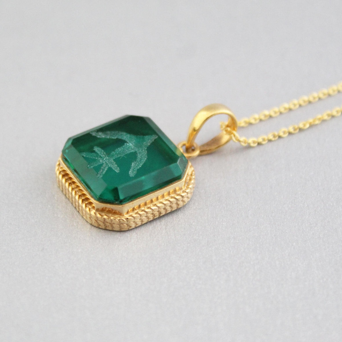 Green Intaglio Necklace, Roman Style Cameo Pendant