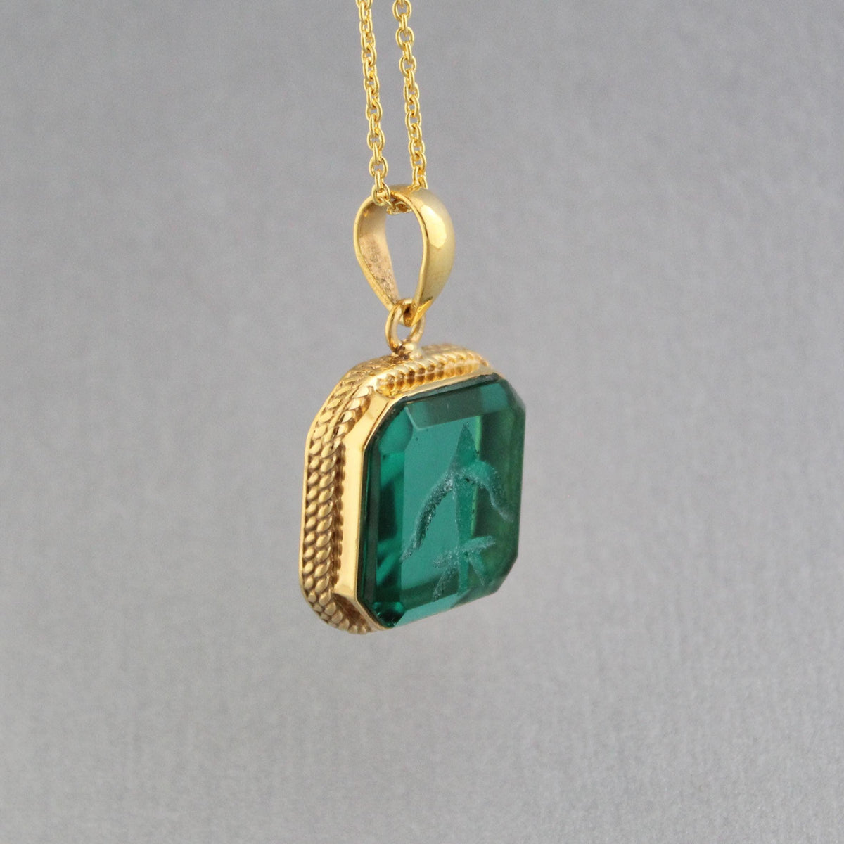 Green Intaglio Necklace, Roman Style Cameo Pendant, photo 6