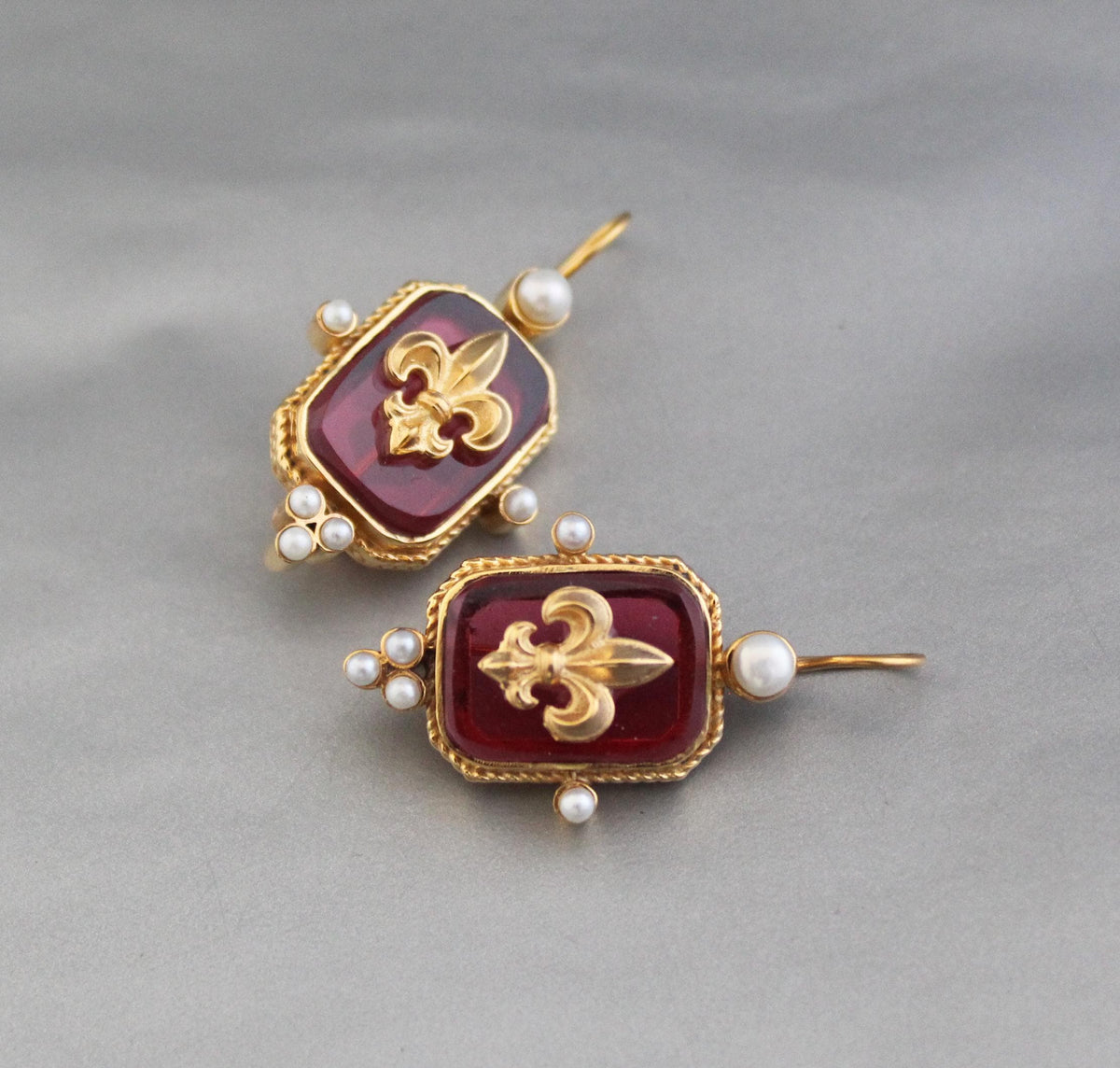 Red Intaglio Earrings, Victorian Style, Gold Plated, photo 2