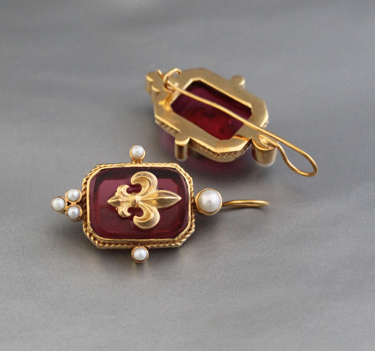 Red Intaglio Earrings, Victorian Style, Gold Plated, photo 6