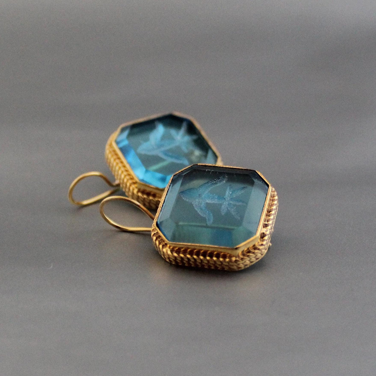 Blue Intaglio Statement Earrings, Bridal Gold, photo 5