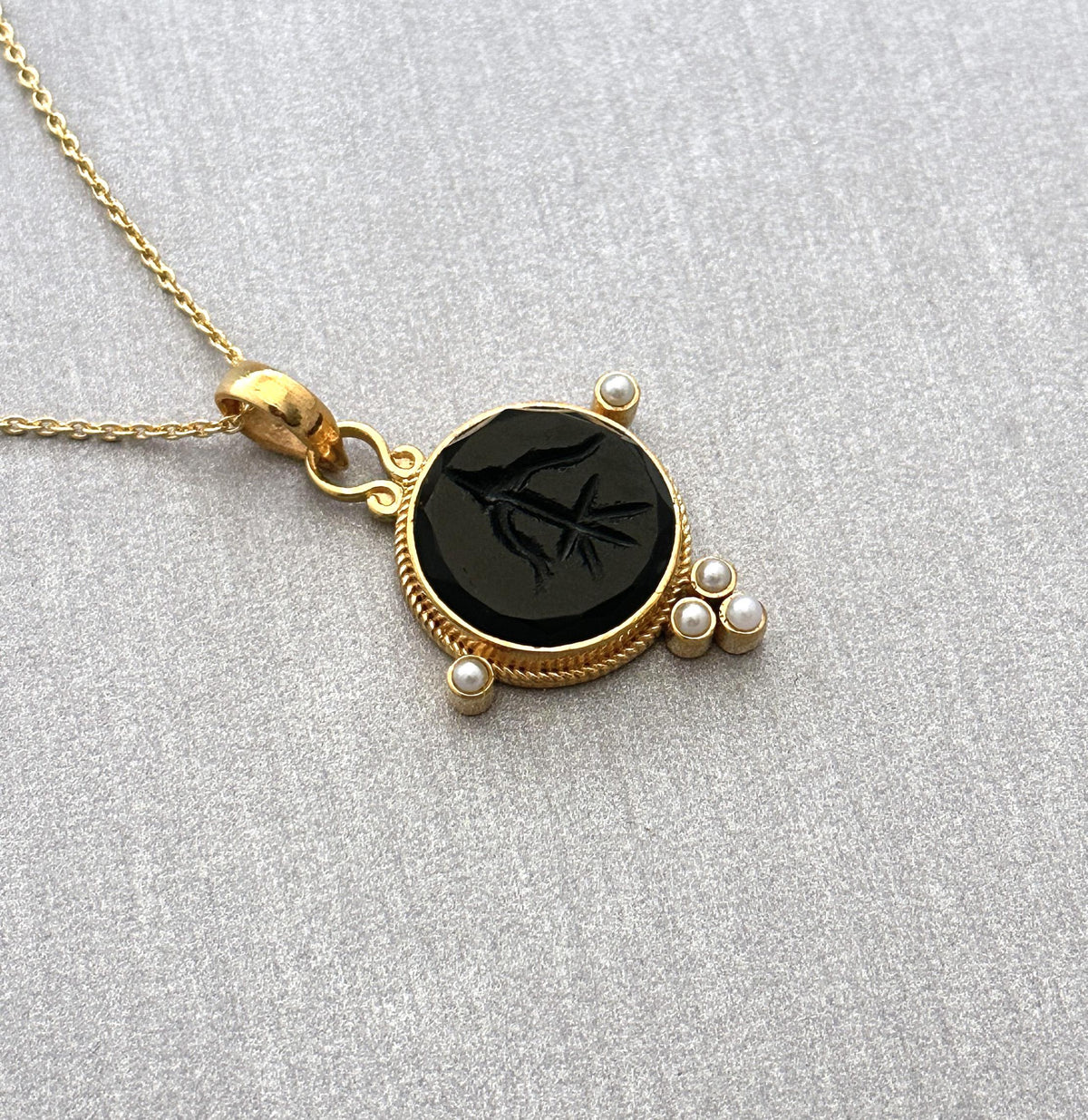 Black Intaglio Necklace, Gothic Vintage Cameo Pendant, photo 3
