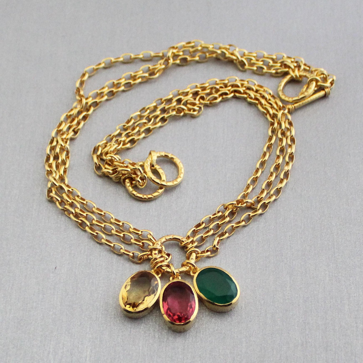 Colourful Crystal Necklace, Gold Gemstone Pendant, photo 2