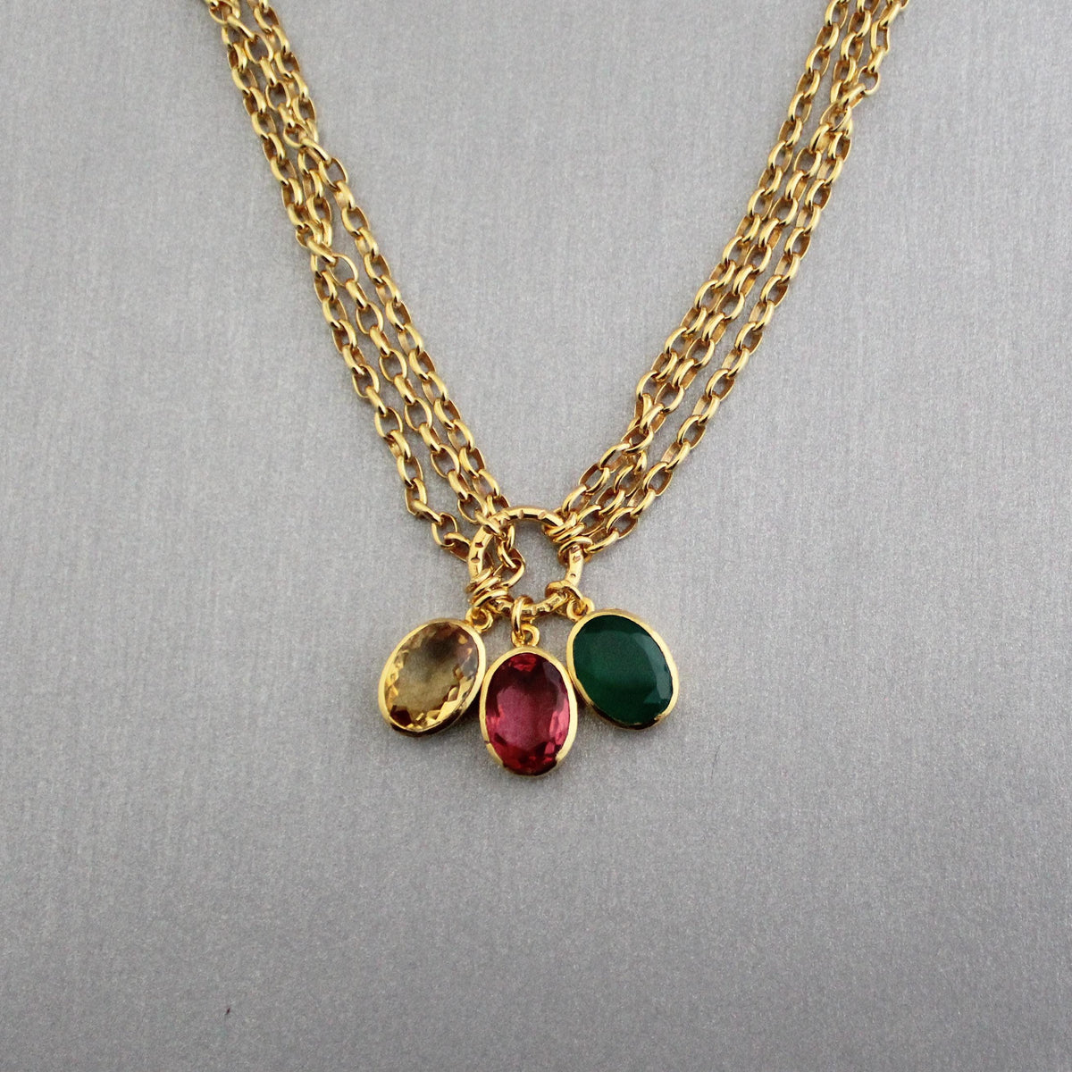Colourful Crystal Necklace, Gold Gemstone Pendant, photo 3