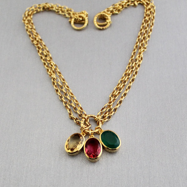 Colourful Crystal Necklace, Gold Gemstone Pendant