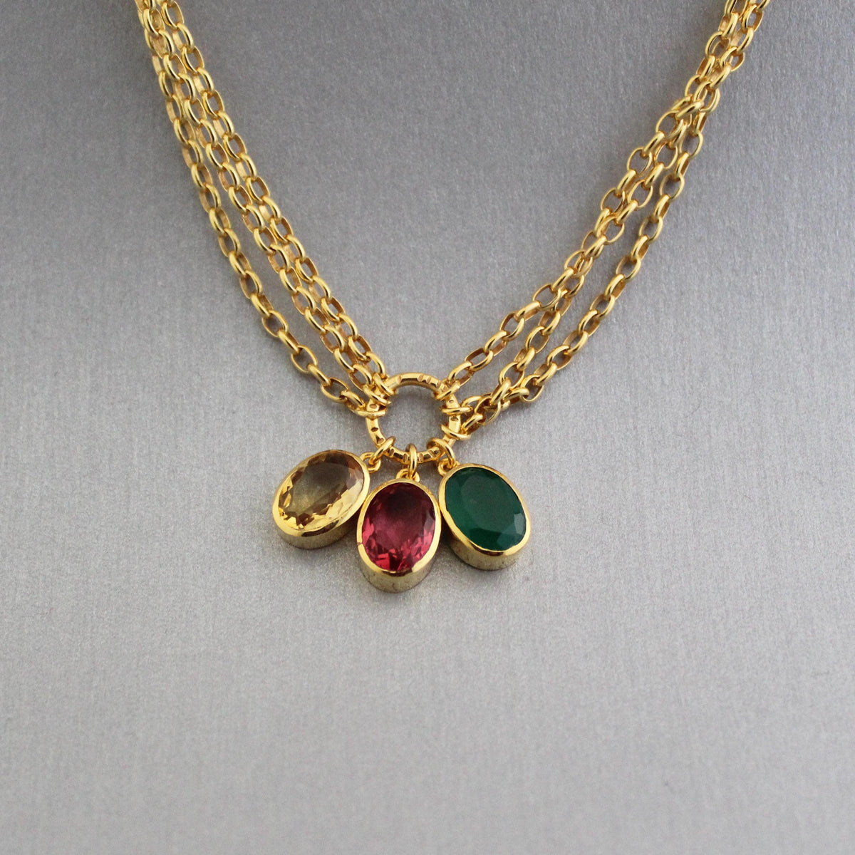 Colourful Crystal Necklace, Gold Gemstone Pendant, photo 6