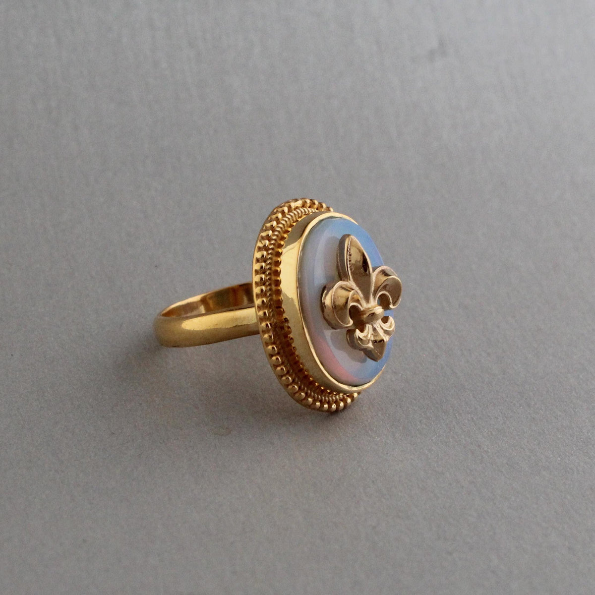 Opal Glass Intaglio Cocktail Ring, Victorian Signet, Gold Vermeil, photo 6