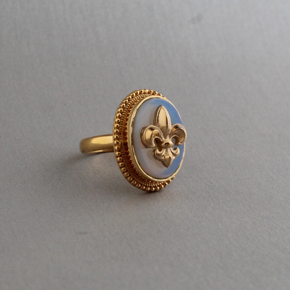 Opal Glass Intaglio Cocktail Ring, Victorian Signet, Gold Vermeil, photo 2