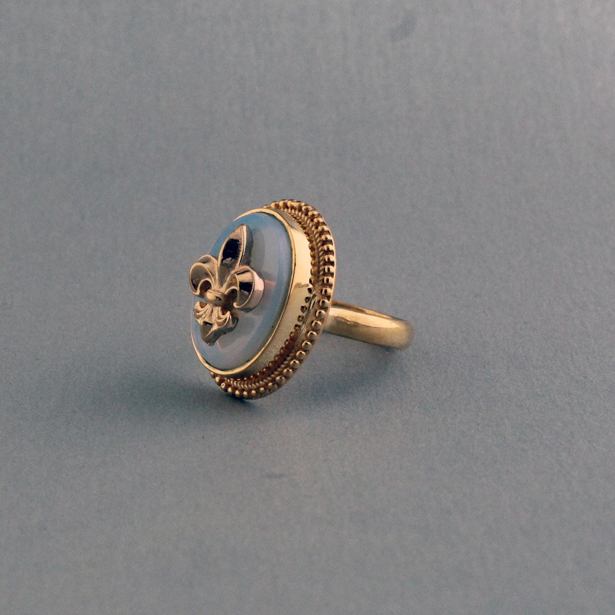 Opal Glass Intaglio Cocktail Ring, Victorian Signet, Gold Vermeil, photo 4