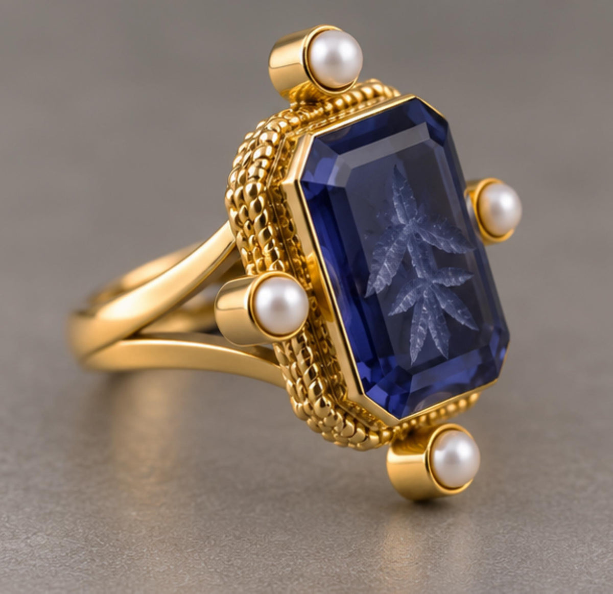 Blue Intaglio Statement Ring, Victorian Style with Pearls, photo 4