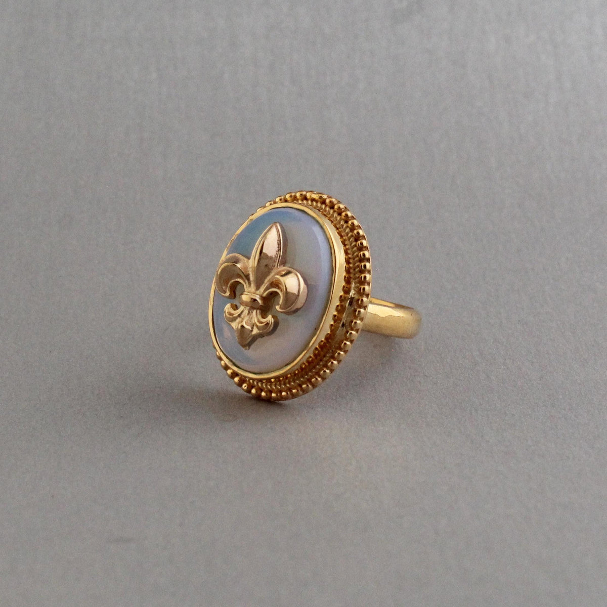 Opal Glass Intaglio Cocktail Ring, Victorian Signet, Gold Vermeil, photo 3