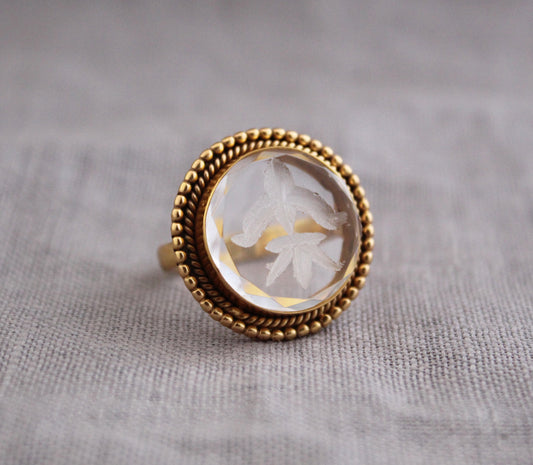 Clear Crystal Intaglio Ring, Clear Gemstone Ring