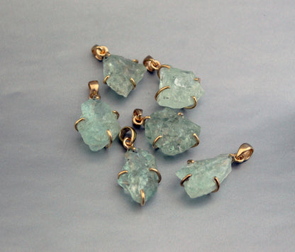 Raw Aquamarine Necklace, Natural Aquamarine Pendant