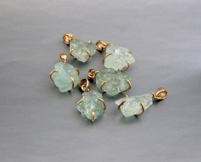 Raw Aquamarine Necklace, Natural Aquamarine Pendant