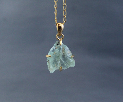 Raw Aquamarine Necklace, Natural Aquamarine Pendant