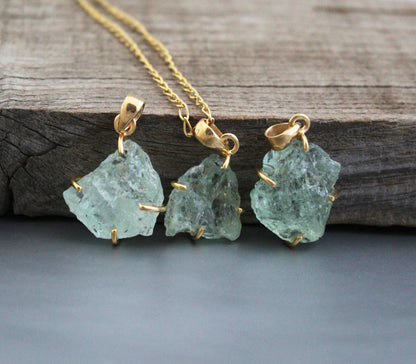 Raw Aquamarine Necklace, Natural Aquamarine Pendant