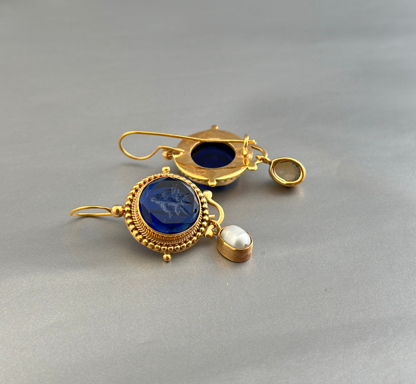 Dark Blue Small Drop Intaglio Earrings