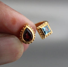 Garnet Ring, Blue topaz Ring, Dainty Gold Ring