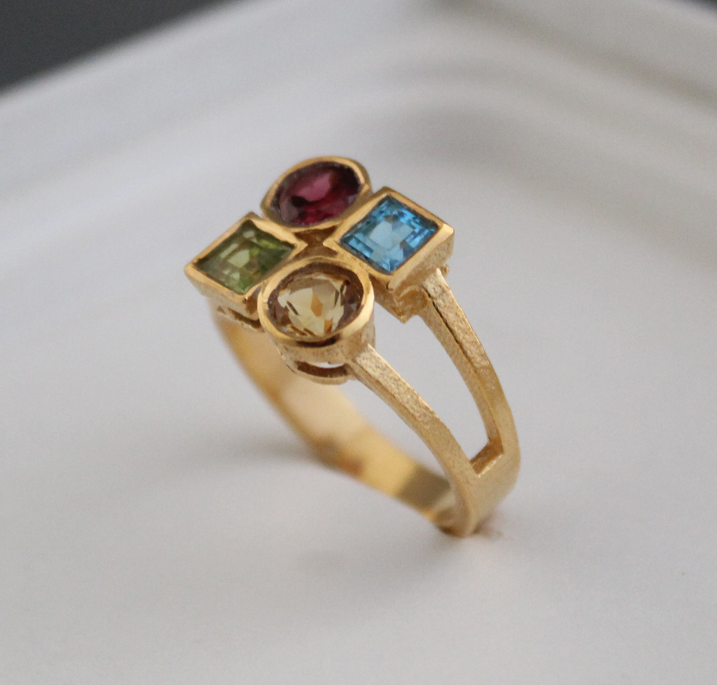 Garnet, Citrine, Peridot, Blue topaz Ring, Dainty Gold Rin