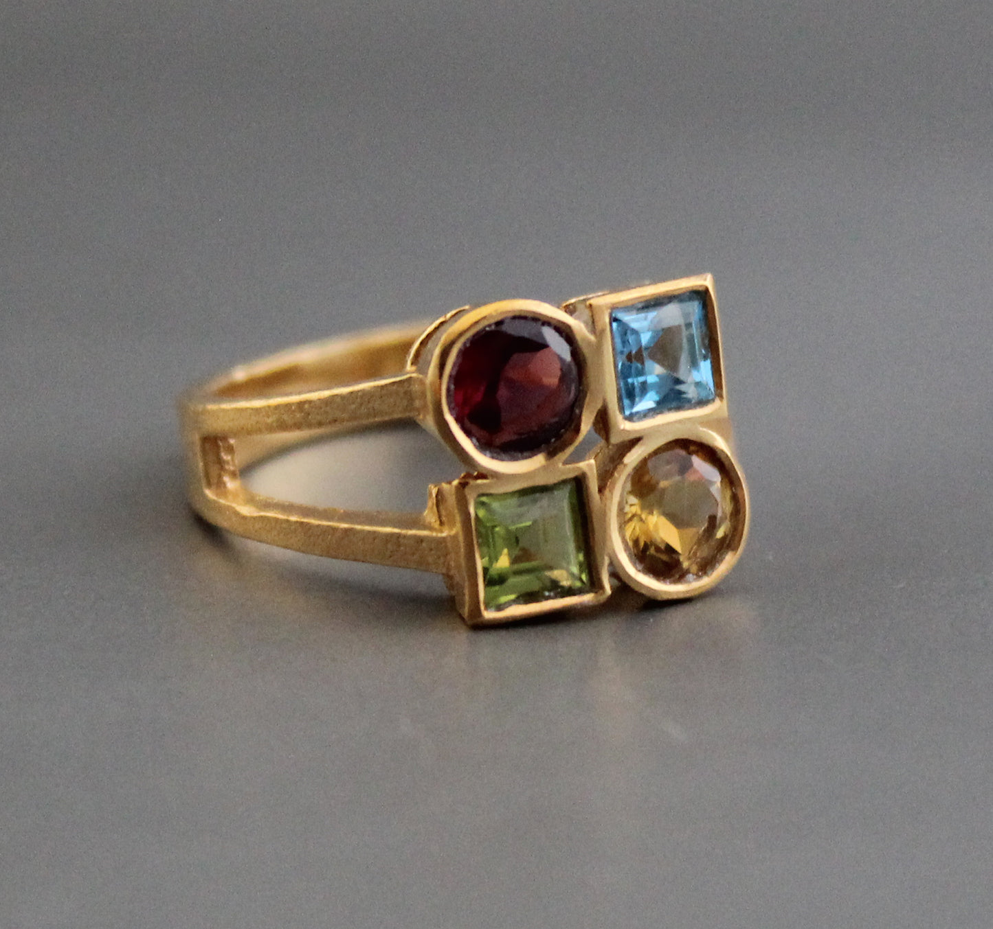 Garnet, Citrine, Peridot, Blue topaz Ring, Dainty Gold Rin