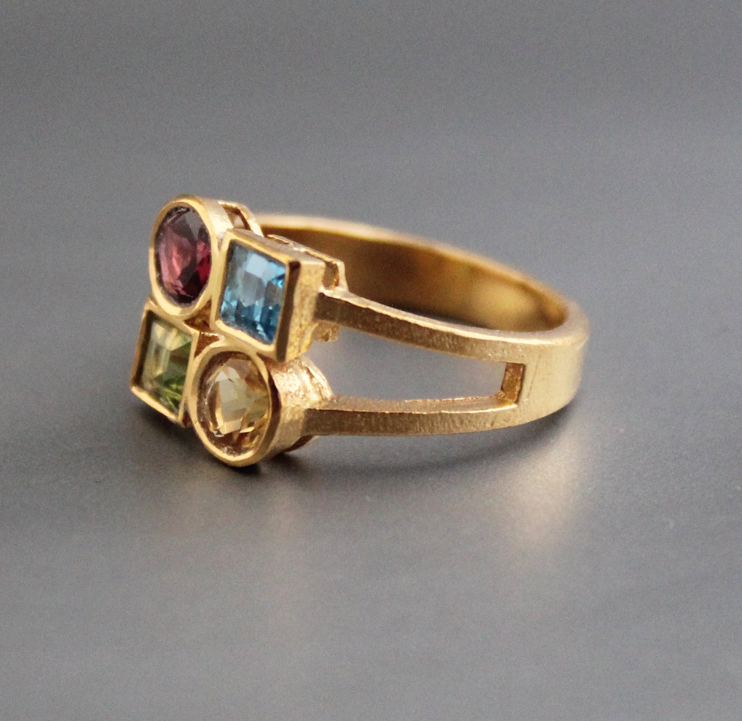 Garnet, Citrine, Peridot, Blue topaz Ring, Dainty Gold Rin