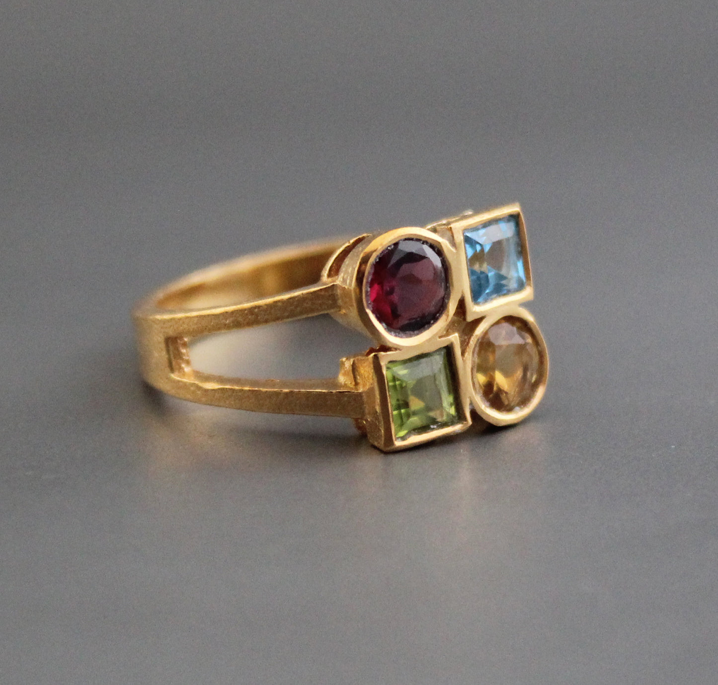 Garnet, Citrine, Peridot, Blue topaz Ring, Dainty Gold Rin