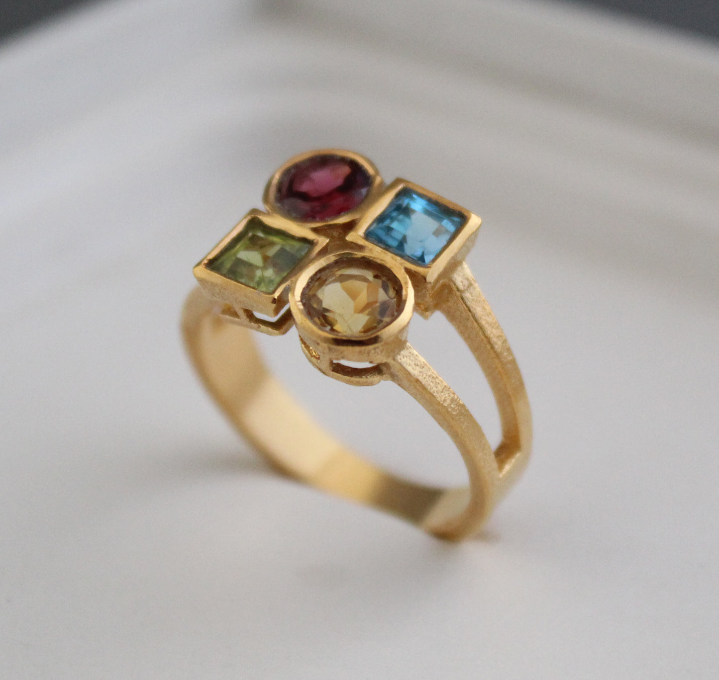 Garnet, Citrine, Peridot, Blue topaz Ring, Dainty Gold Rin