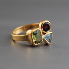 Garnet, Blue topaz, Peridot Ring