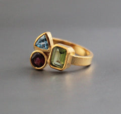 Garnet, Blue topaz, Peridot Ring