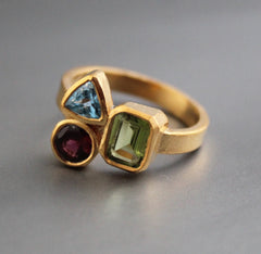 Garnet, Blue topaz, Peridot Ring