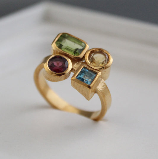 Garnet, Citrine, Peridot, Blue topaz Ring, Dainty Gold Ring,